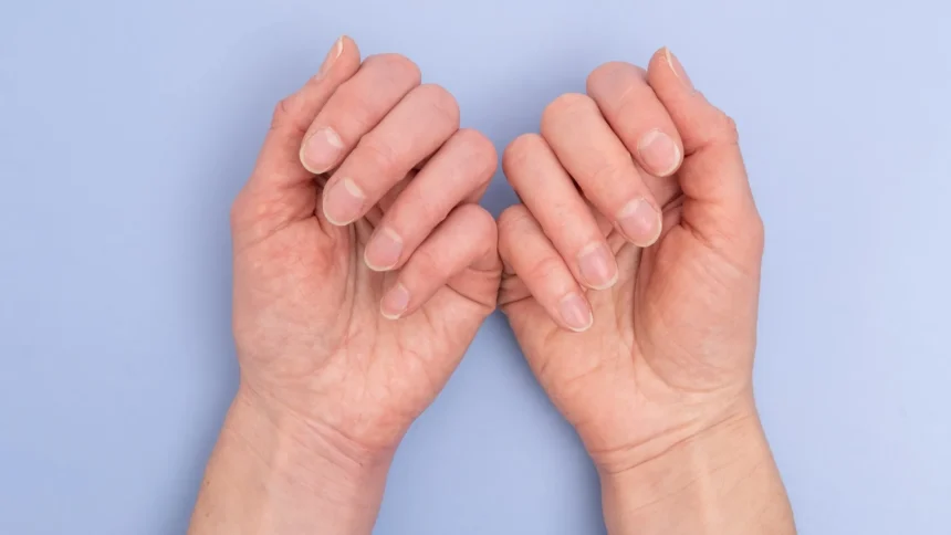 Two hands with natural nails.